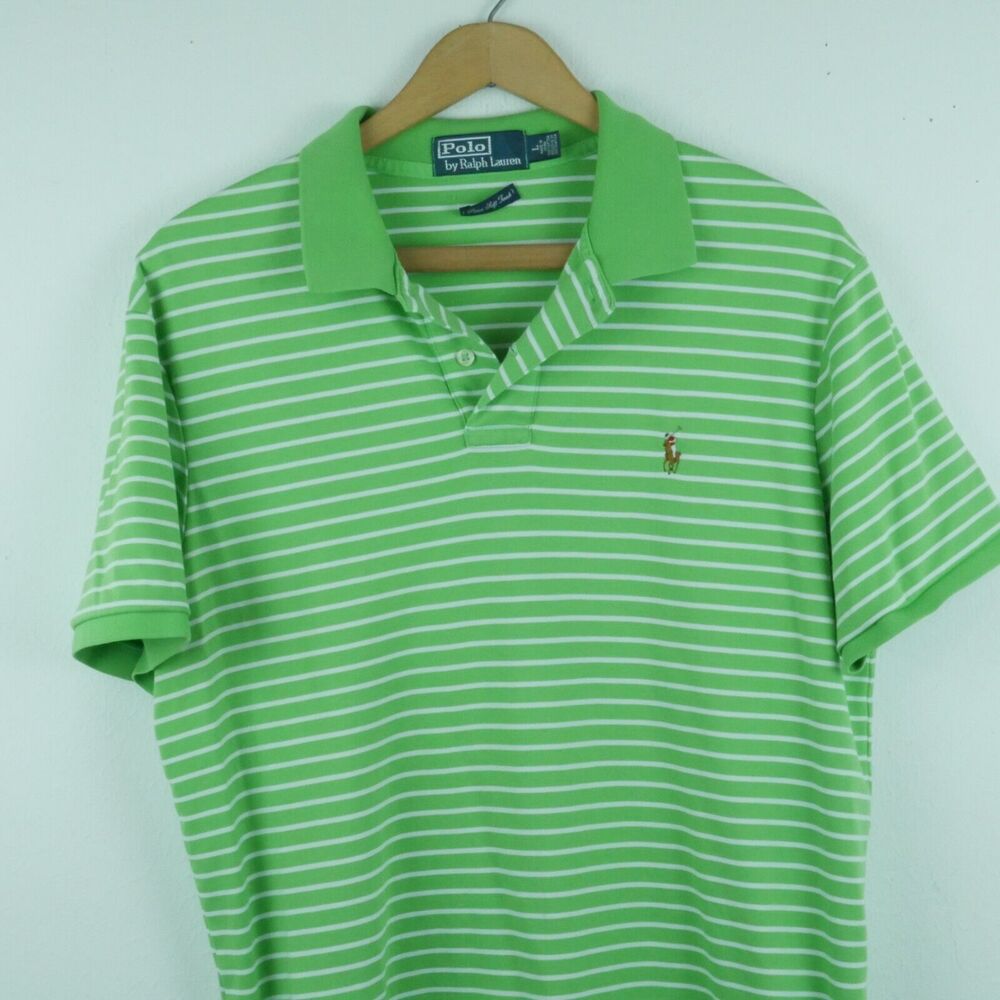 Ralph Lauren Men's Large Polo Shirt Flesh Pony Green Stripe Preppy Country Club - Picture 4 of 5